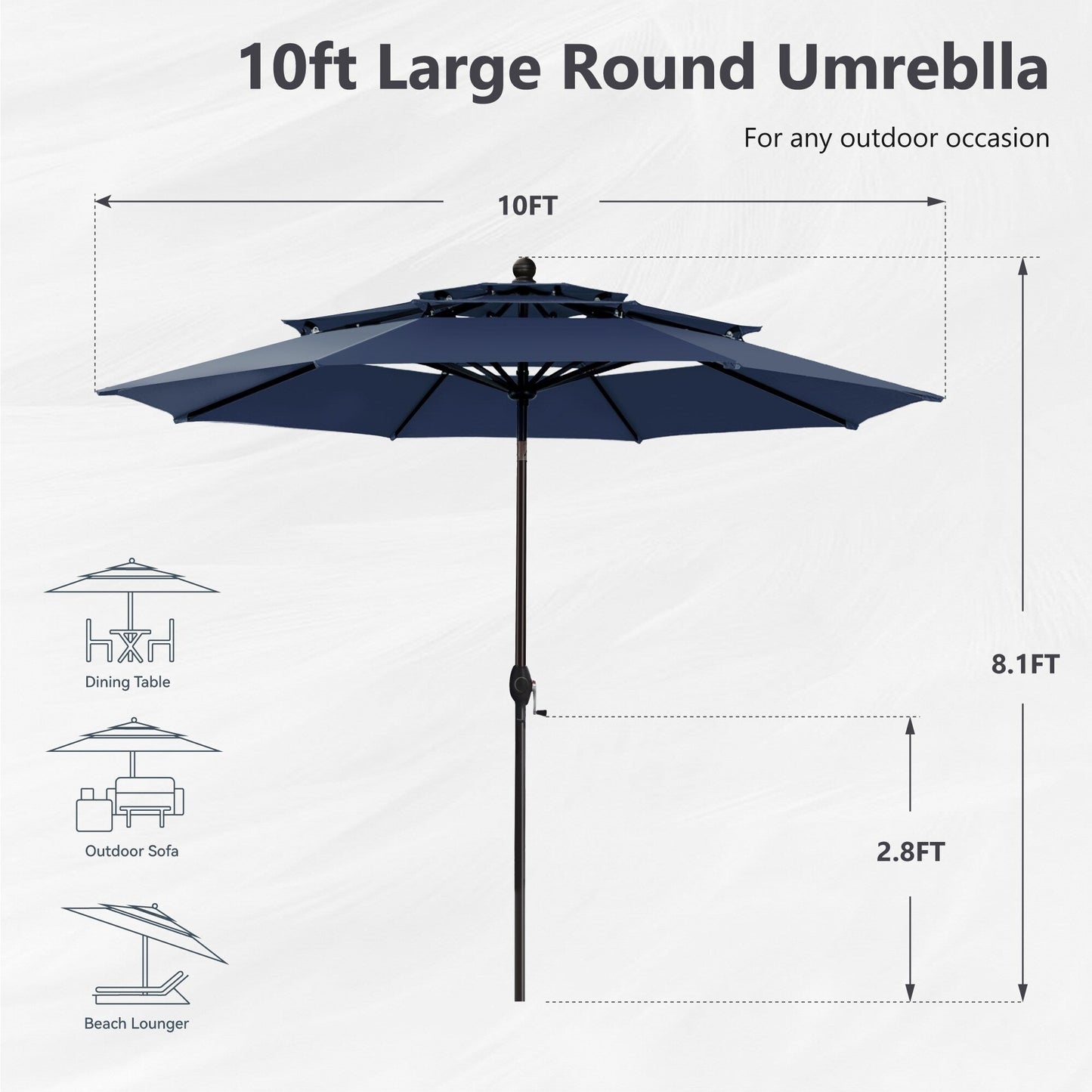 MAISON ARTS 10ft 3 Tier Auto-tilt Patio Umbrella Outdoor Double Vented Umbrella with LED Lights