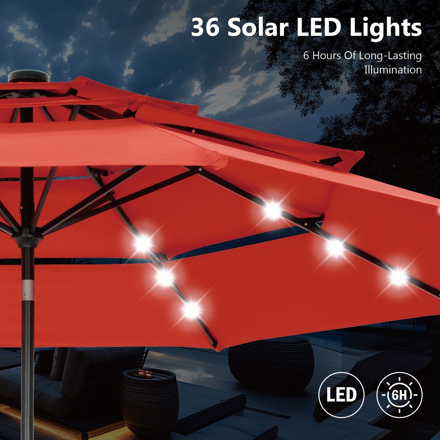 MAISON ARTS 10ft 3 Tier Auto-tilt Patio Umbrella Outdoor Double Vented Umbrella with LED Lights