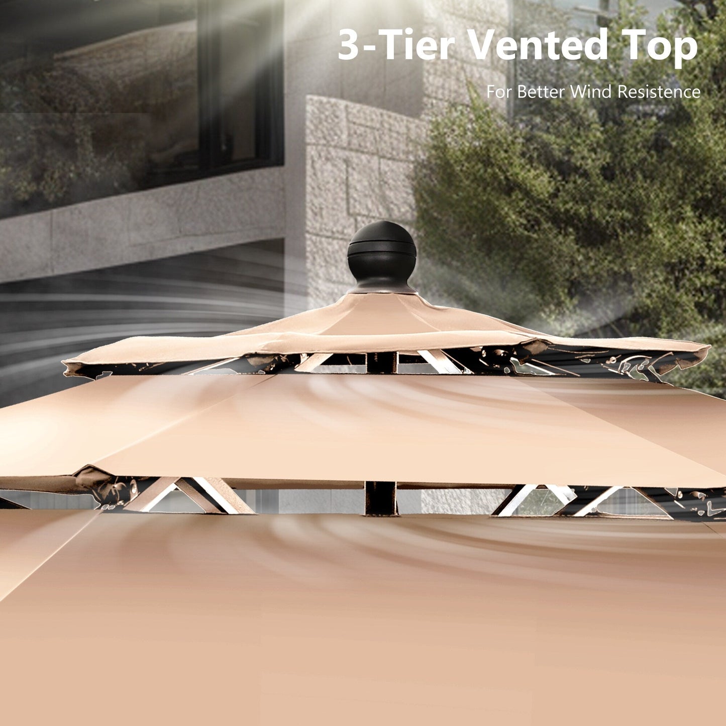 MAISON ARTS 10ft 3 Tier Auto-tilt Patio Umbrella Outdoor Double Vented Umbrella with LED Lights