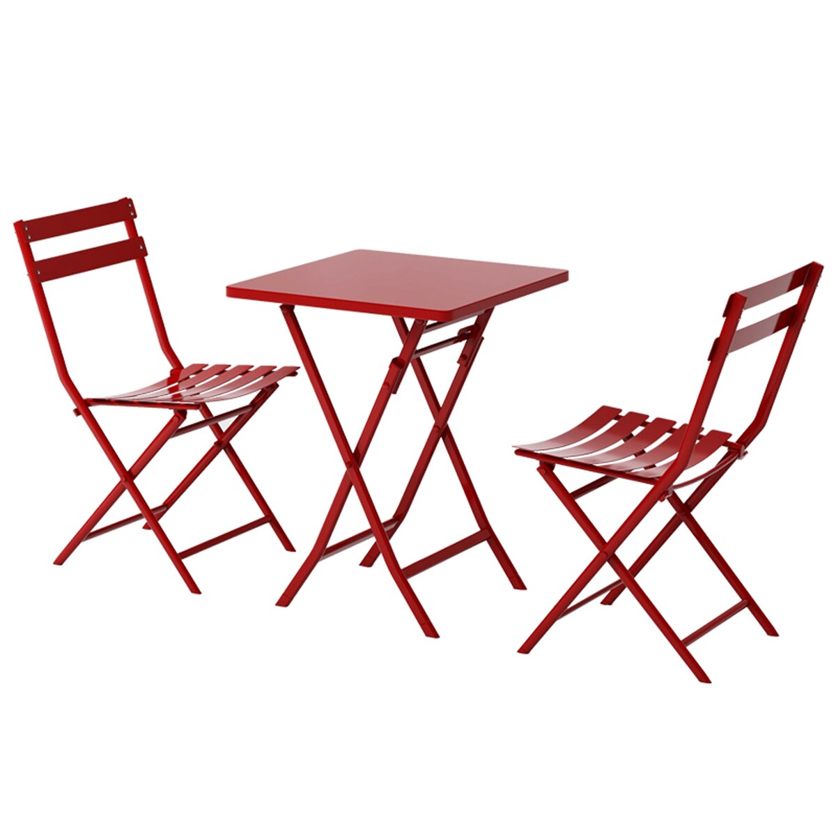 3 Piece Patio Minimalist Bistro Set Foldable Square Table & Chairs - 3-Piece