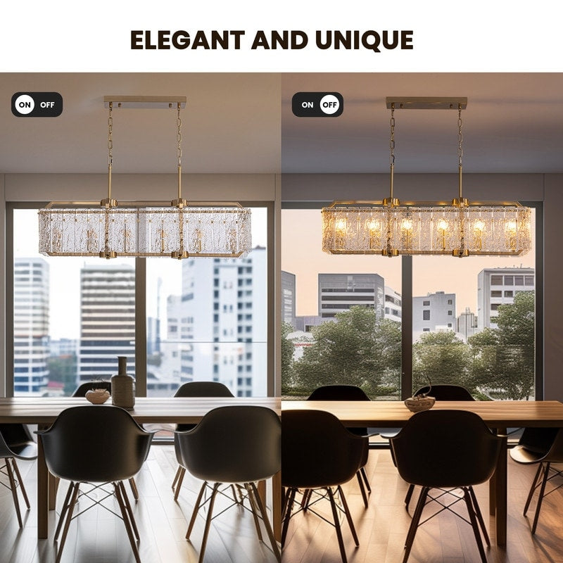 40 in. Linear Modern Crystal Chandeliers 16-Light Brass Gold Rectangular Chandelier for Dining Living Room Kitchen Island