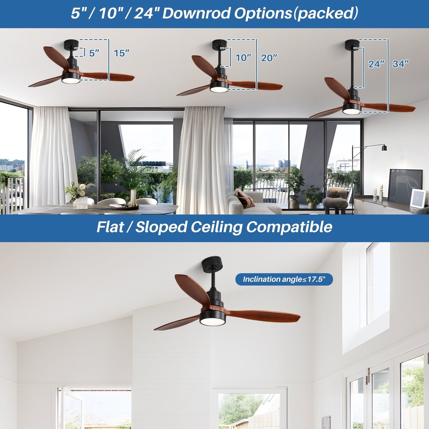 48 and 52 Integrated LED Ceiling Fan with Light and Remote, Reversible DC Motor