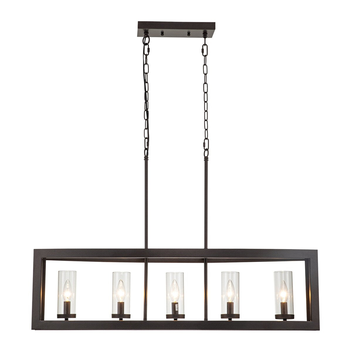5-Light Mid-Century Modern Industrial Linear Kitchen Island Pendant Vintage Rectangle Glass Chandelier