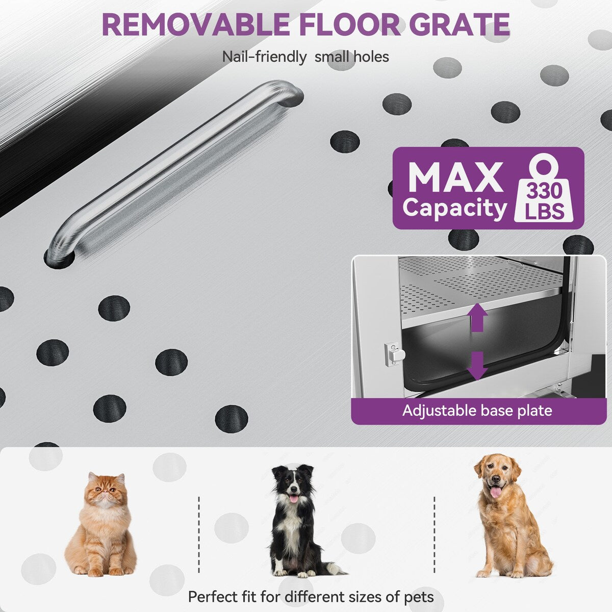 50'' W Stainless Steel Adjustable Pet Grooming Tub with Ramp - Silver