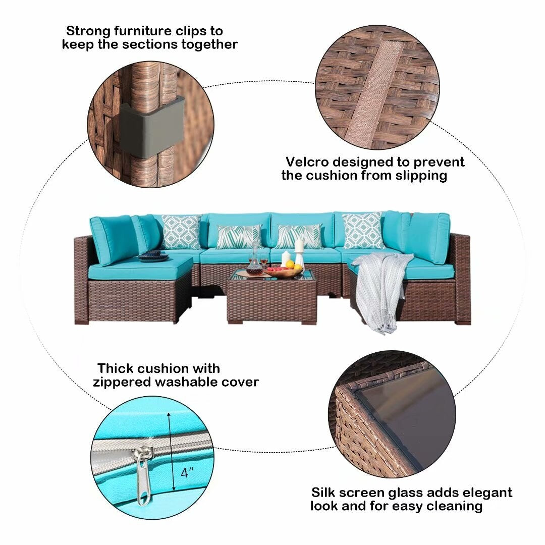 Wicker/ Steel 7-piece Outdoor Cushioned Sectional Sofa Set