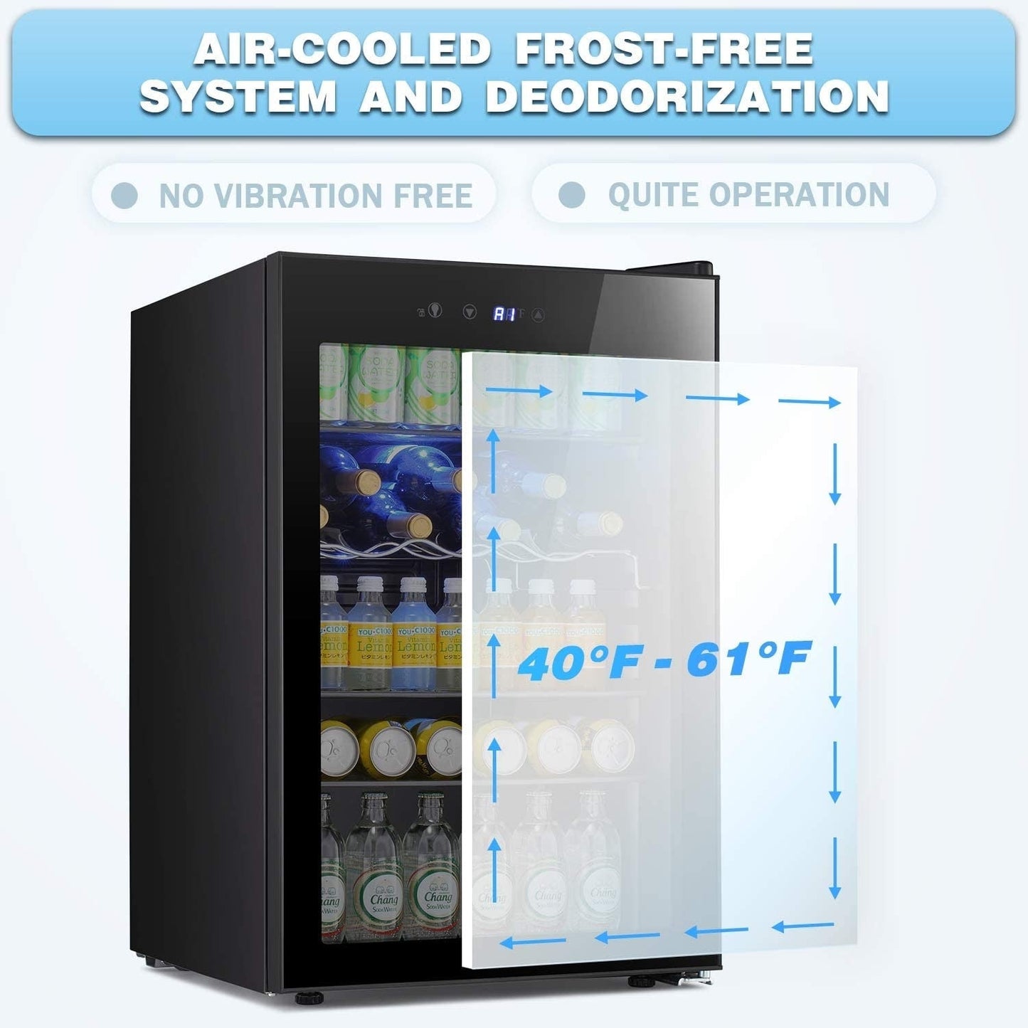 4.4cu.f Wine Cooler with LED Lights and Touch Buttons, Removable Shelves, Less Than 38dB