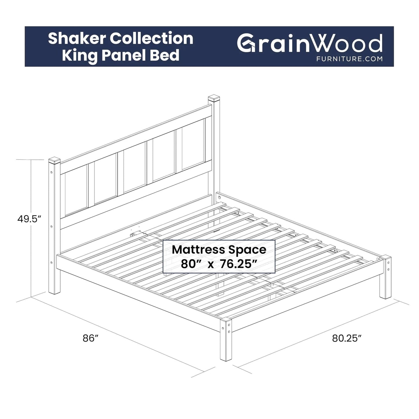 Grain Wood Furniture Shaker Solid Wood Panel Platform Bed