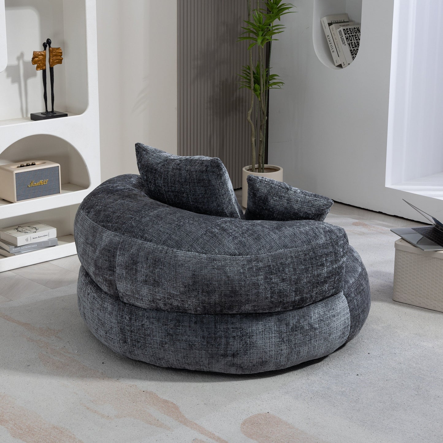 Gray Oversized 42.52 Chenille Lazy Bean Bag Single Sofa with Three Pillows for Bedroom