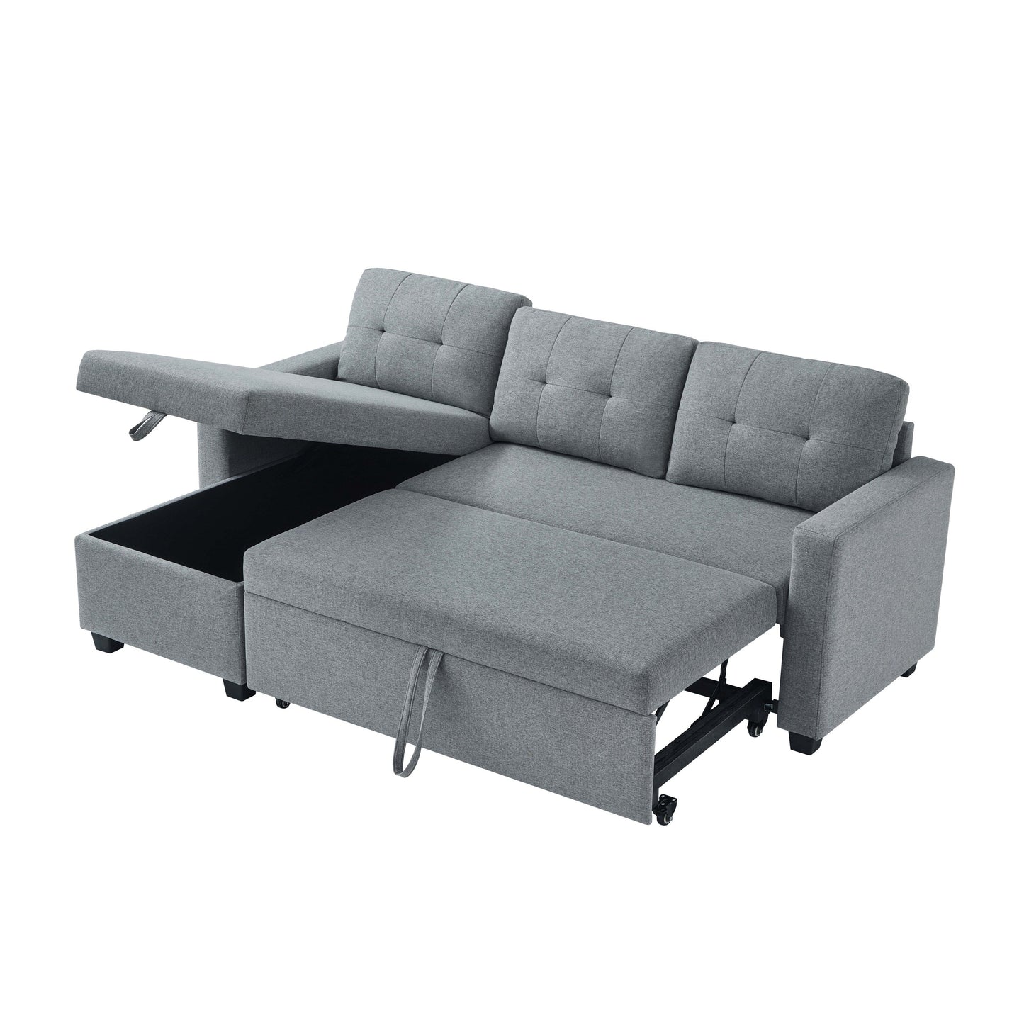 Grey 81.5'' Linen Convertible Sleeper Sofa with Reversible Storage Chaise