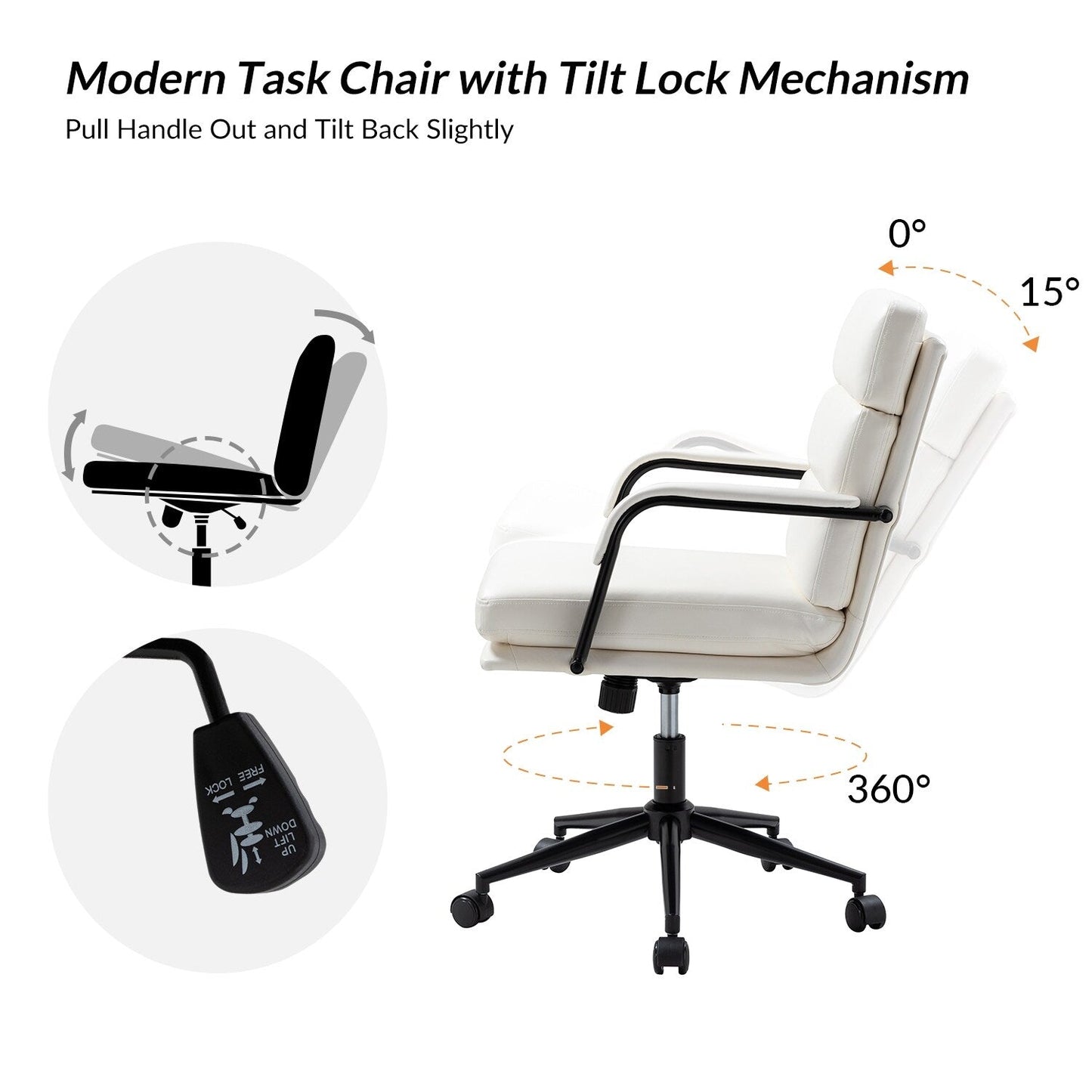 Joseph Modern Task Faux Leather Chair with Tilt Lock and Center Tilt by HULALA HOME