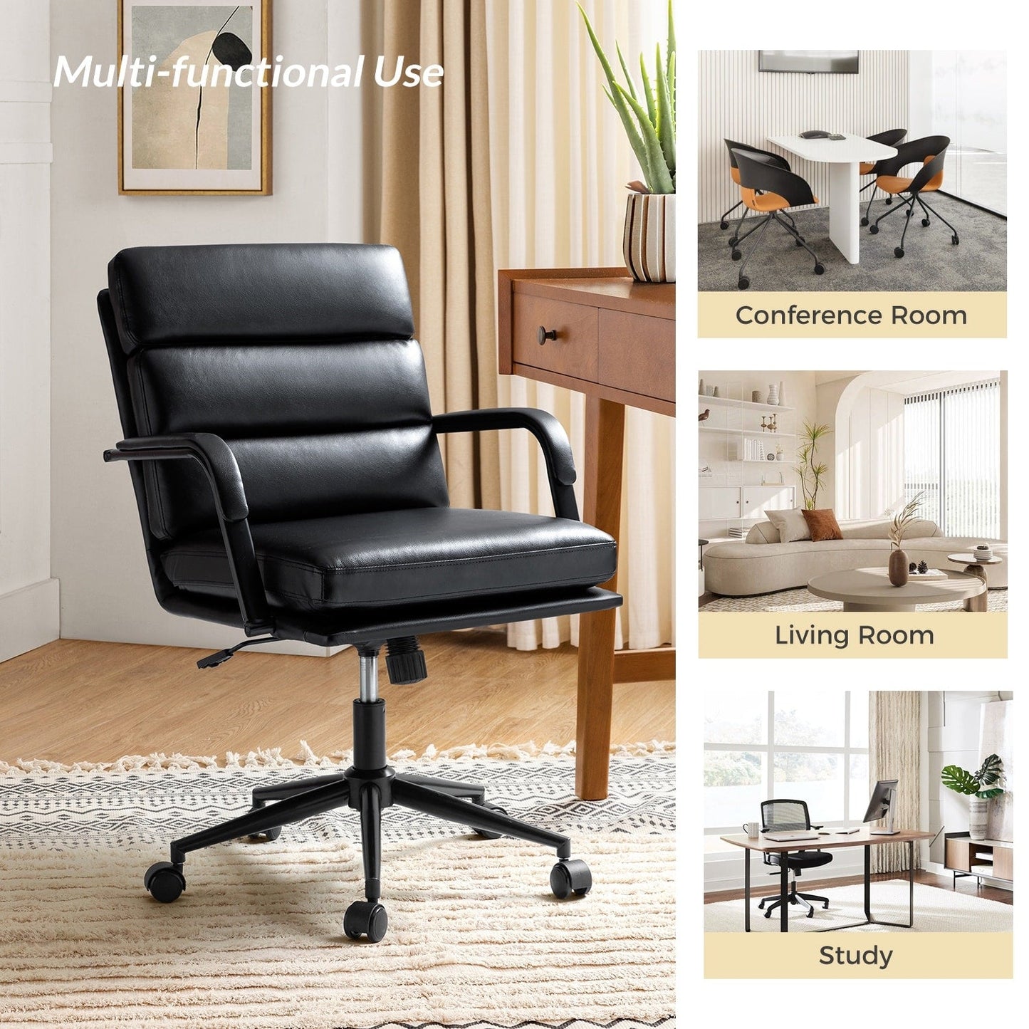 Joseph Modern Task Faux Leather Chair with Tilt Lock and Center Tilt by HULALA HOME