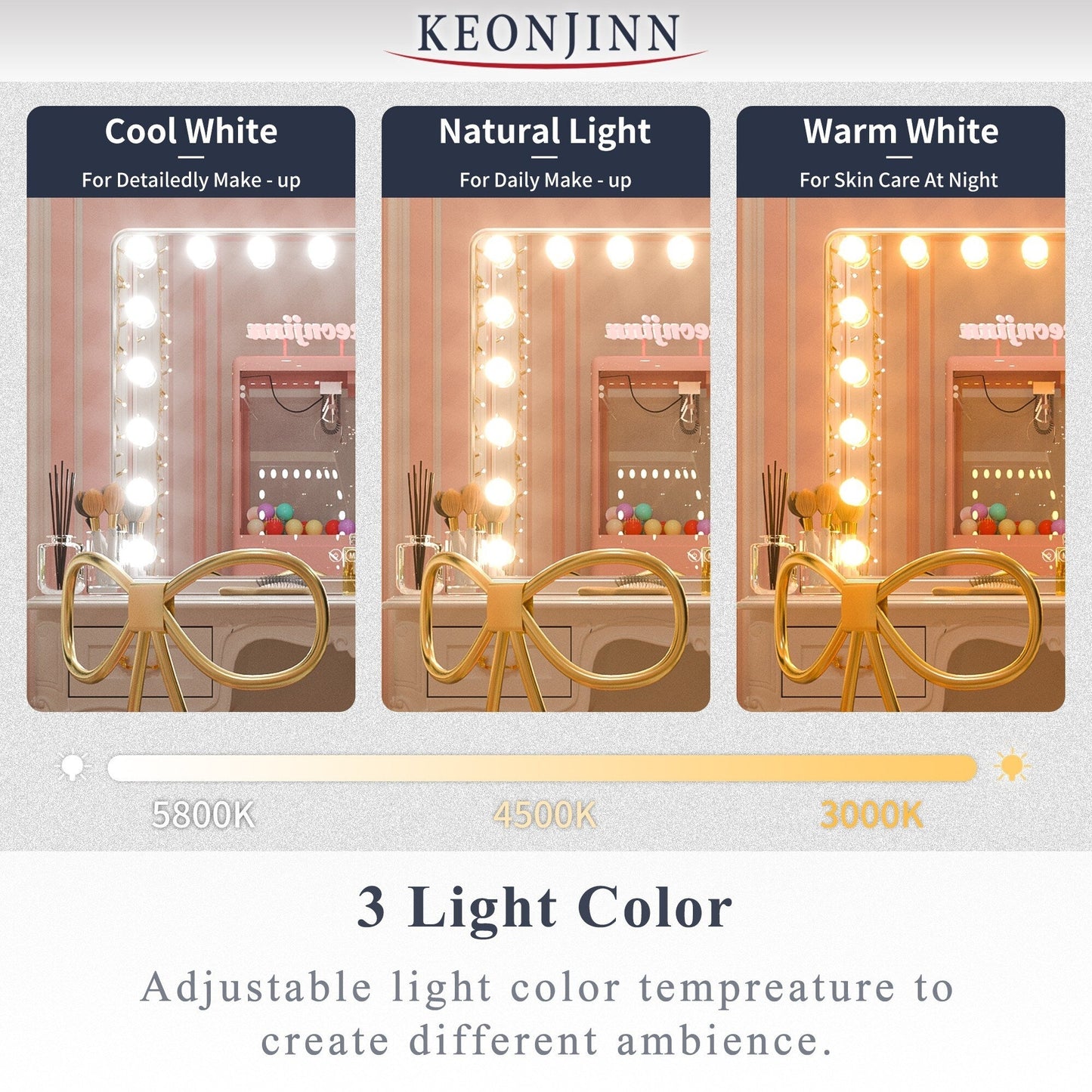 Keonjinn LED Makeup Hollywood Vanity Mirror with 15/18 LED Lights