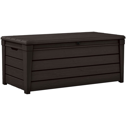 Keter Brightwood 120gal Weatherproof Resin Patio Deck Storage Box Bench, Brown - 40