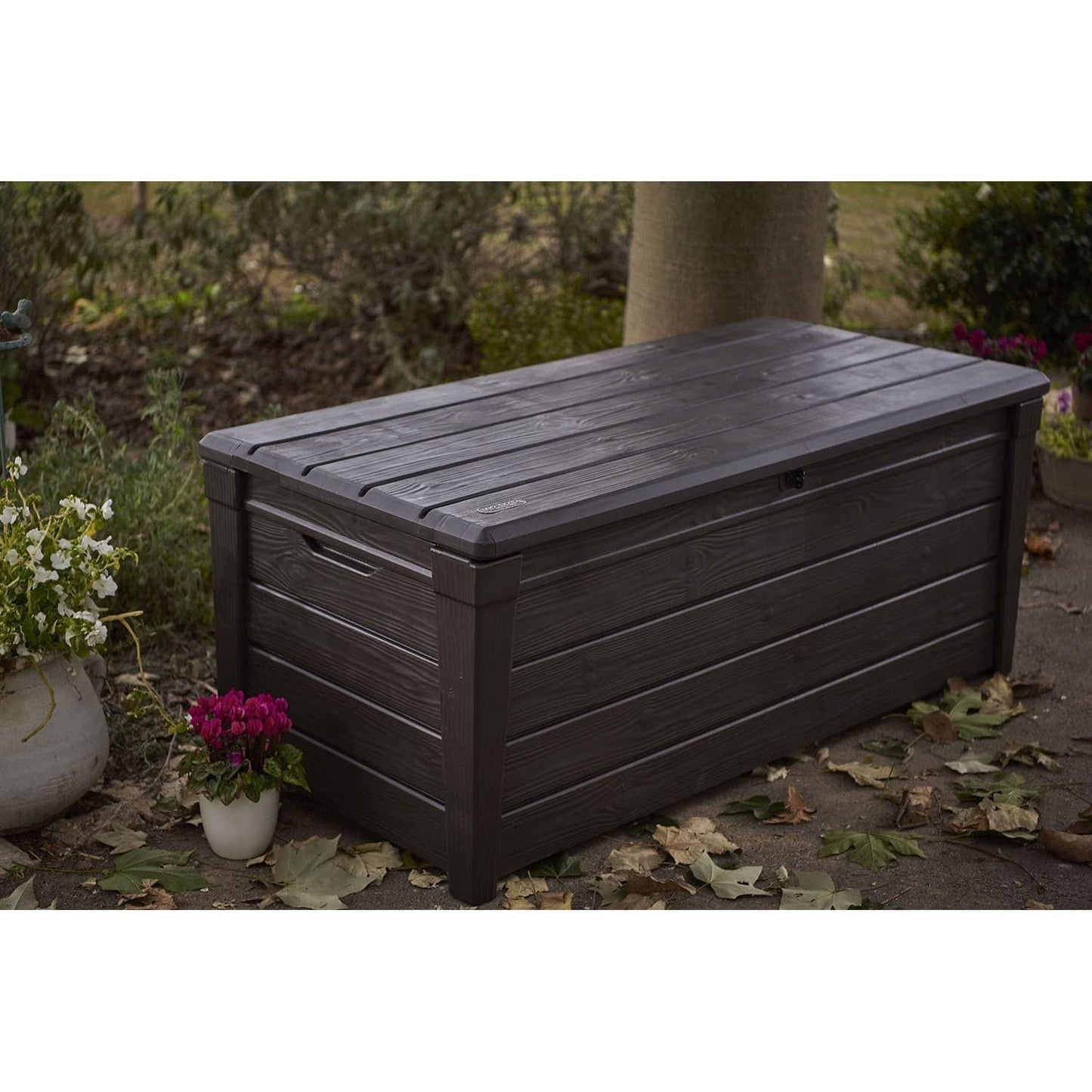 Keter Brightwood 120gal Weatherproof Resin Patio Deck Storage Box Bench, Brown - 40