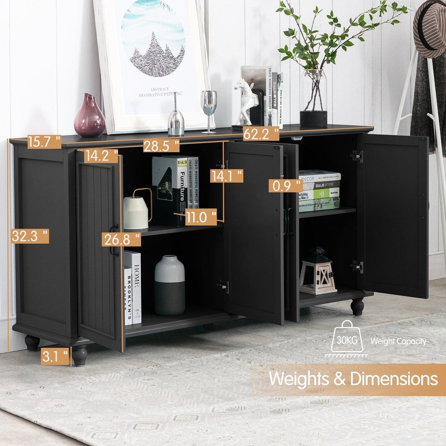 Kitchen Sideboard Coffee Bar Cabinet Accent Storage Cabinet
