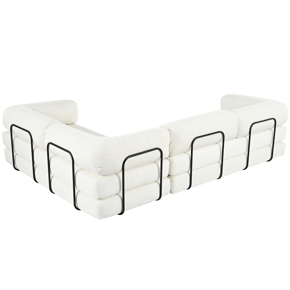 L-Shaped Modular Sofa Bed in Corduroy Fabric