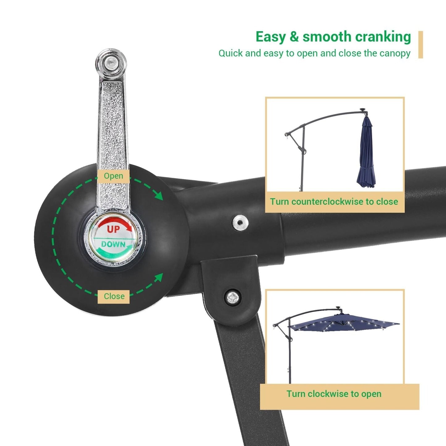 LIVOOSUN 10ft LED Patio Offset Umbrella With Cross Base