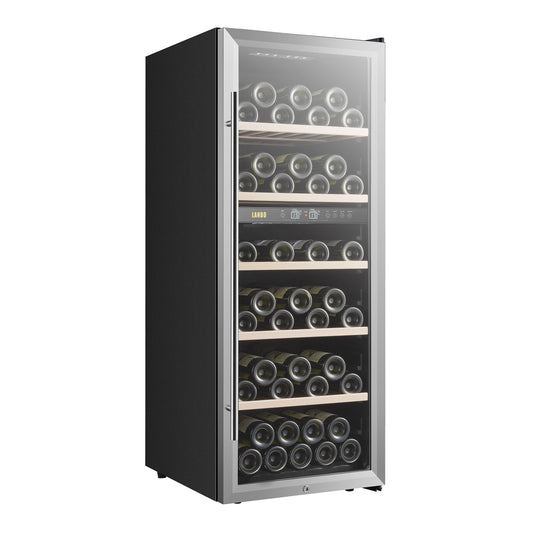 Lanbo 20-Inch 64 Bottle Dual Zone Freestanding Wine Cooler, Stainless Steel Trimmed Glass Door With Two Safety Lock