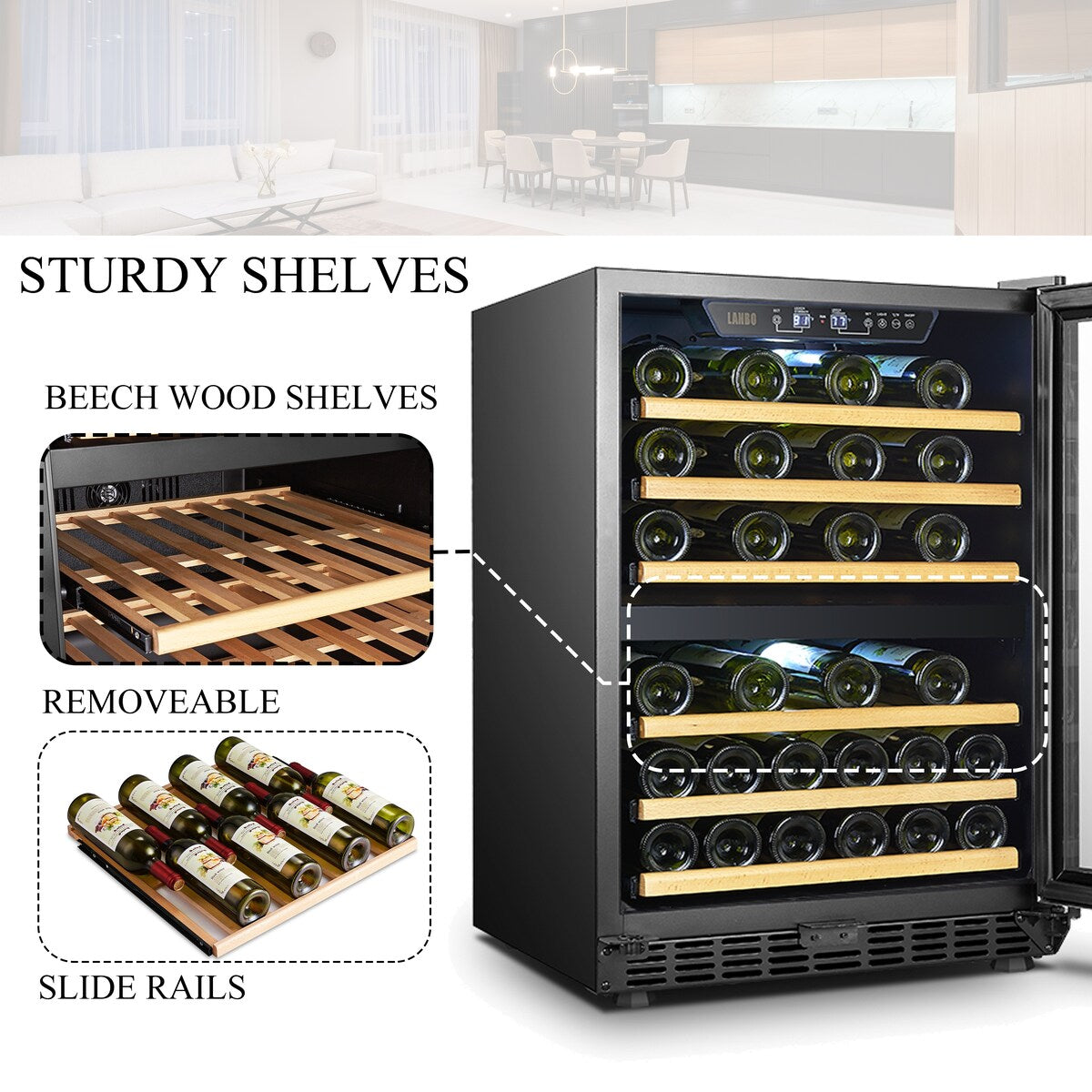 Lanbo 24 Inch Built-in Dual Zone Compressor Wine Cooler, 44 Bottle