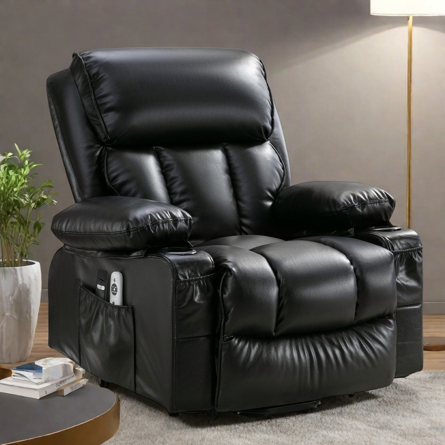 Large Power Lift Recliner Chair with Heat and 8-Point Massage - Remote Control, USB Port