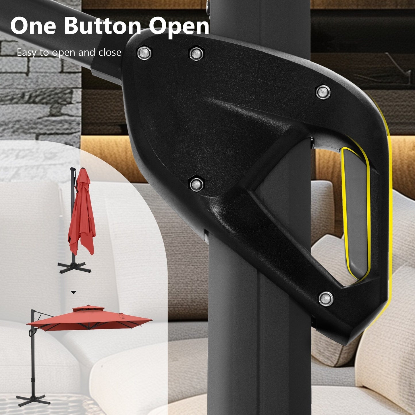 MAISON ARTS 12 FT Automatic Hydraulic Cantilever Umbrella Aluminum Pole 360 Degree Rotation