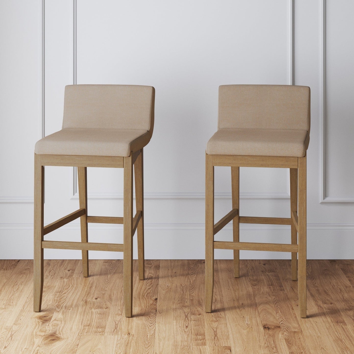 Gracie Modern Bar Stool, Boucle Upholstered Chair and Brushed Wooden Legs