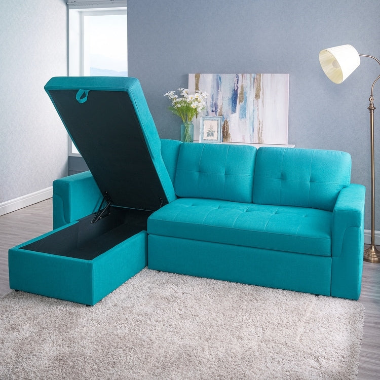 Reversible Sectional Sofa with Pull-Out Sleeper Bed, Hidden Storage Chaise, Durable Legs,