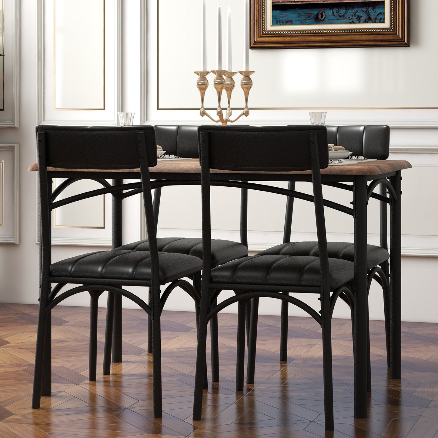 Rectangular Dining Table Set for 4 with Upholstered Chairs