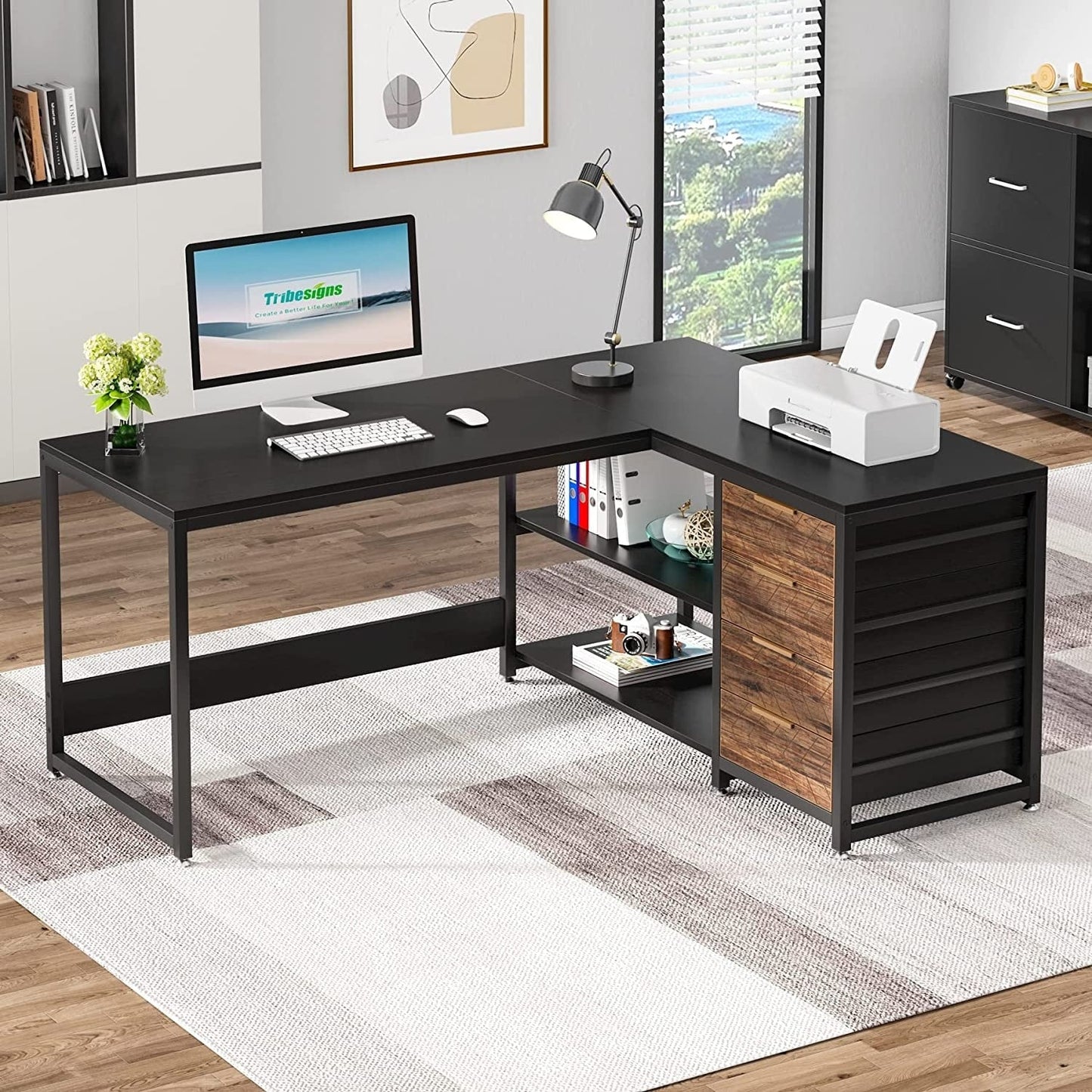 Reversible L-Shaped Office Desk Computer Desk Sturdy Writing Table Workstation