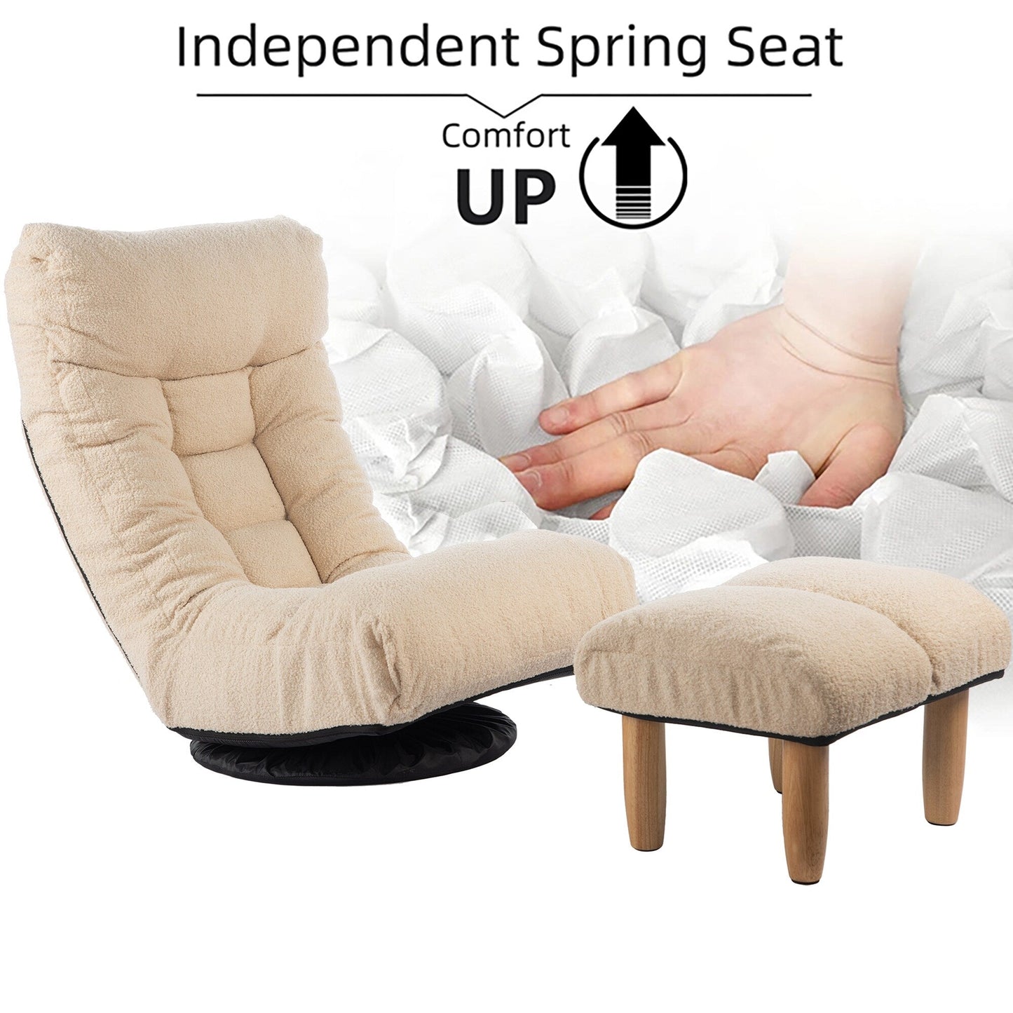 Upholstered Armless Recliner Set with Ottoman and Adjustable Headrest
