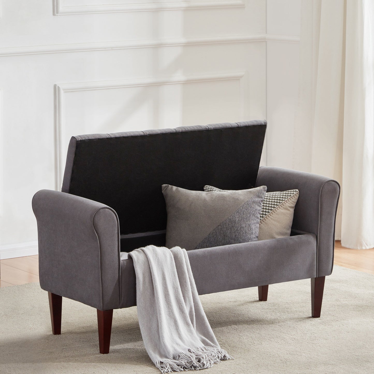 Upholstered Storage Bench Arm Bench Entryway Bench with Tufted Flip Top 50.4 Inches