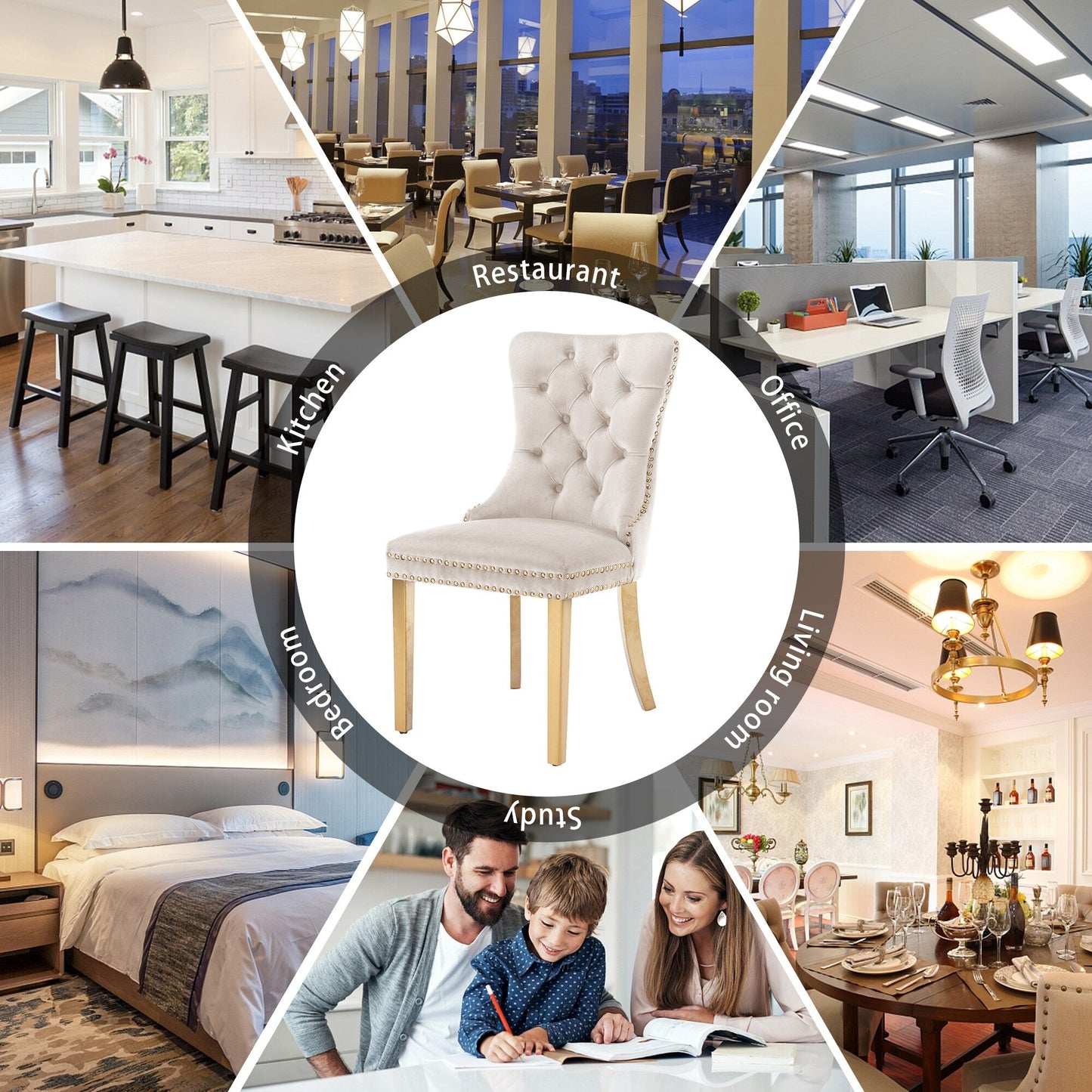 Upholstered Tufted Velvet Dining Chair with Solid Wood Legs Set of 6