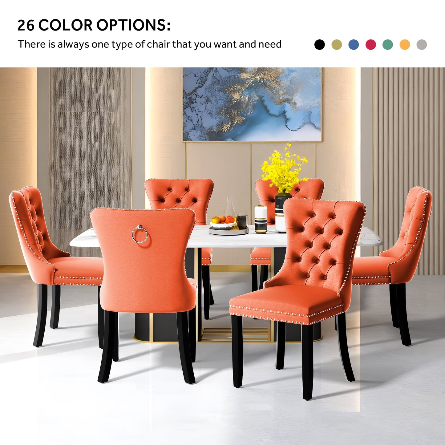 Upholstered Tufted Velvet Dining Chair with Solid Wood Legs Set of 6