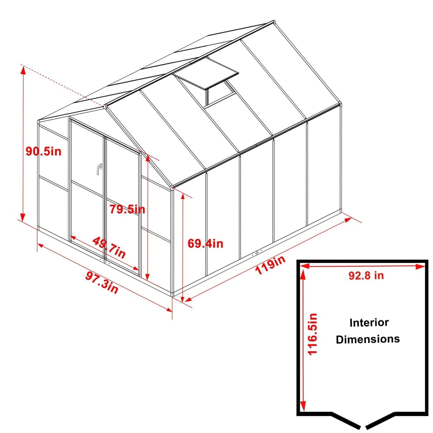 VEIKOUS Aluminum Walk-In Garden Greenhouse Kit with Adjustable Roof Vent and Lockable Door Grey