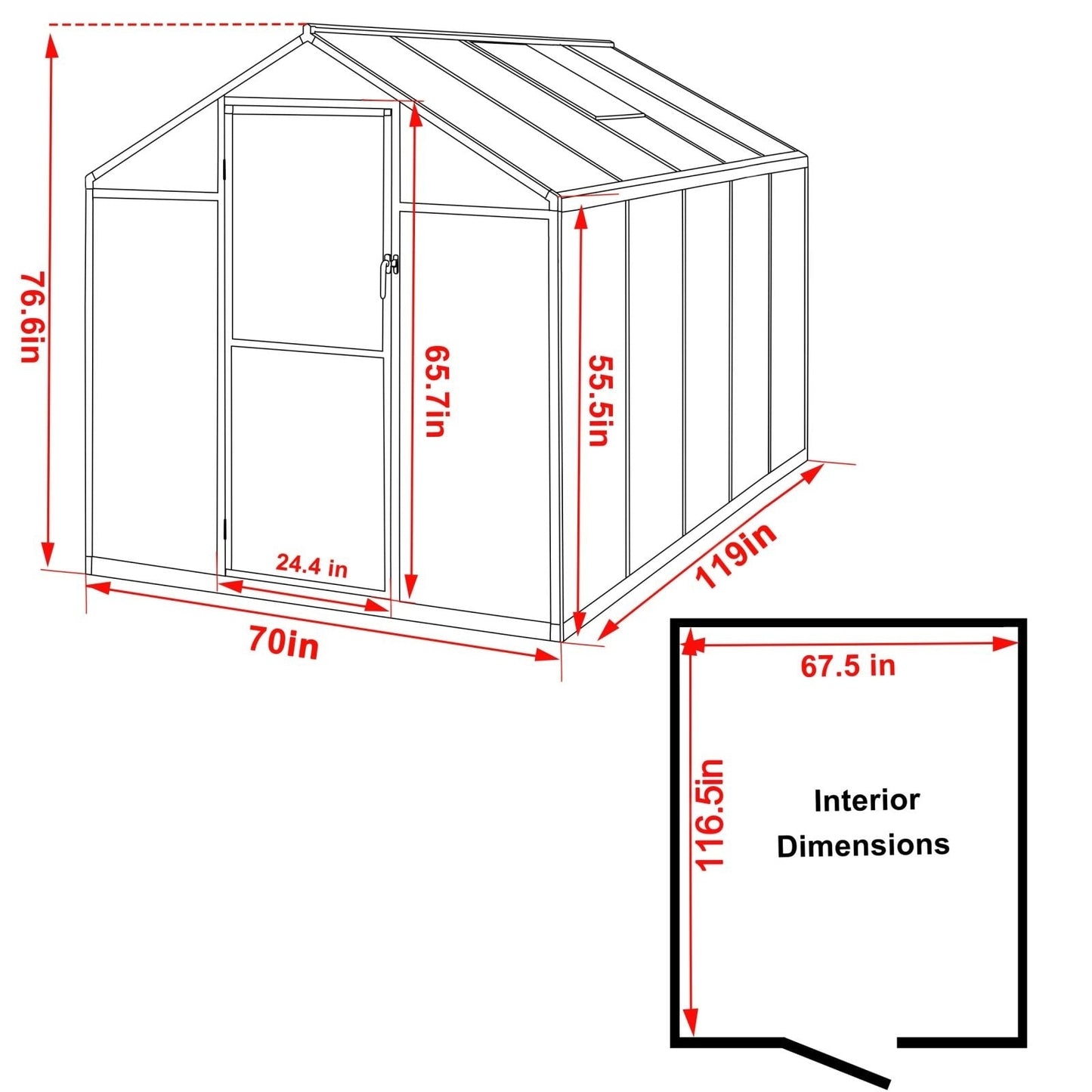 VEIKOUS Aluminum Walk-In Garden Greenhouse Kit with Adjustable Roof Vent and Lockable Door Grey