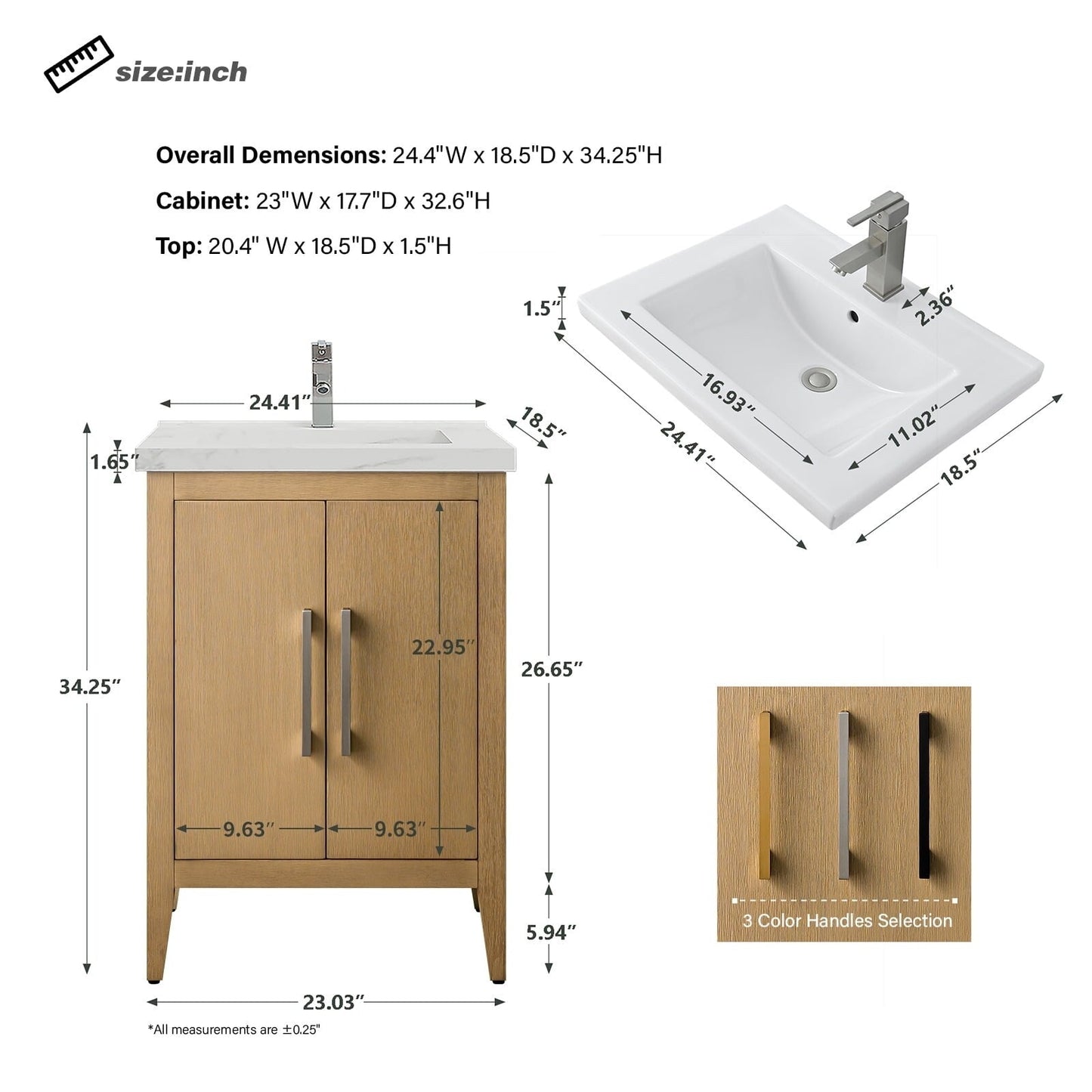 Vanity Art 20 or 24 or 30 Single Sink Bathroom Vanity Cabinet with Ceramic Top