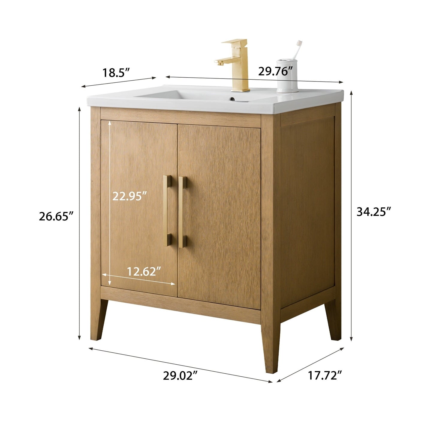 Vanity Art 20 or 24 or 30 Single Sink Bathroom Vanity Cabinet with Ceramic Top