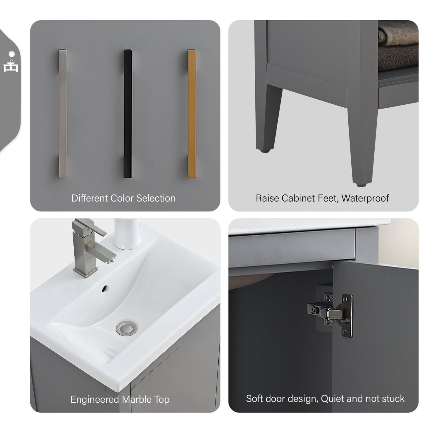 Vanity Art 20 or 24 or 30 Single Sink Bathroom Vanity Cabinet with Ceramic Top