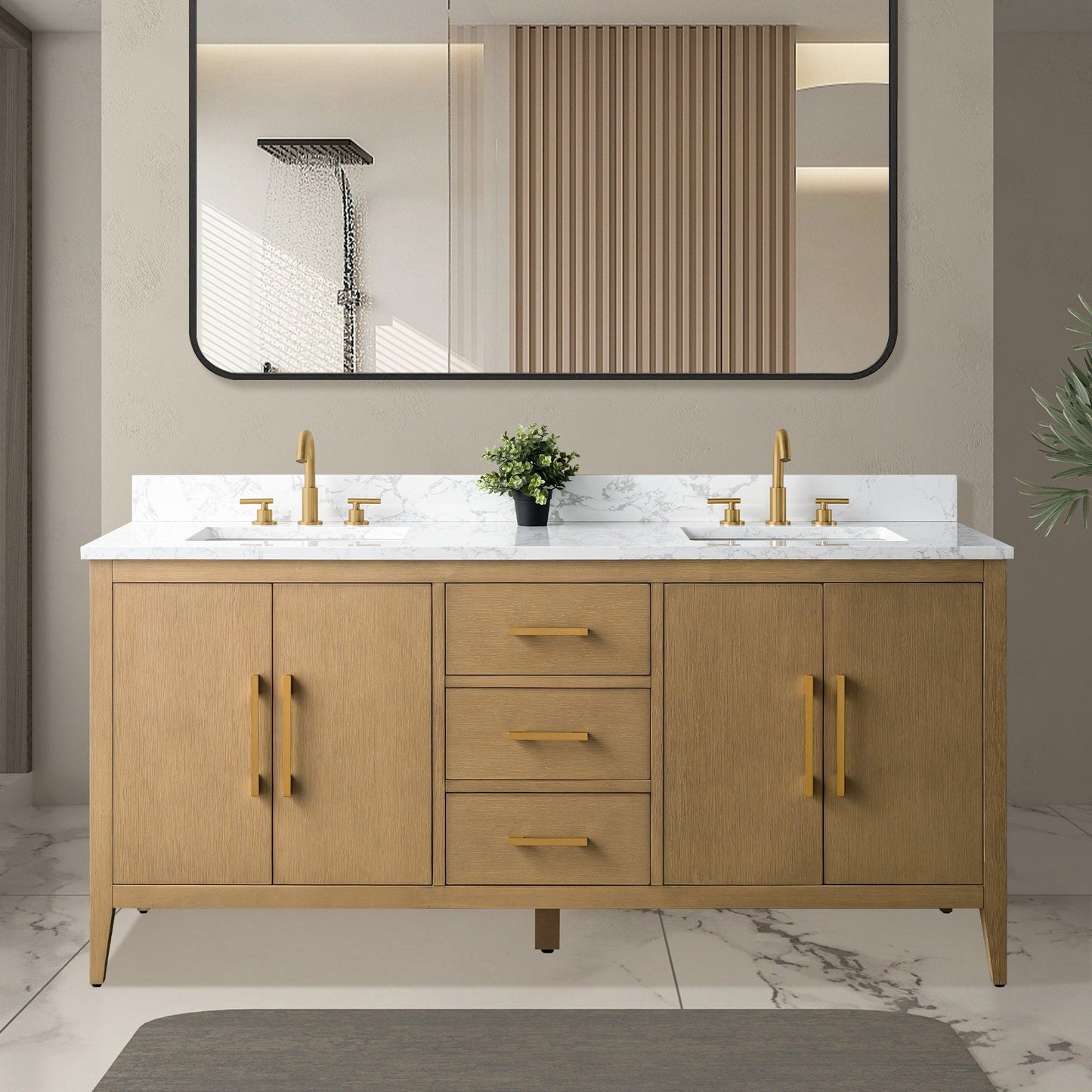 Vanity Art 72 Double Sink Bathroom Vanity Cabinet with Engineered Marble Top