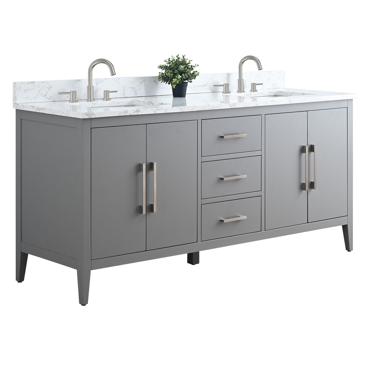 Vanity Art 72 Double Sink Bathroom Vanity Cabinet with Engineered Marble Top