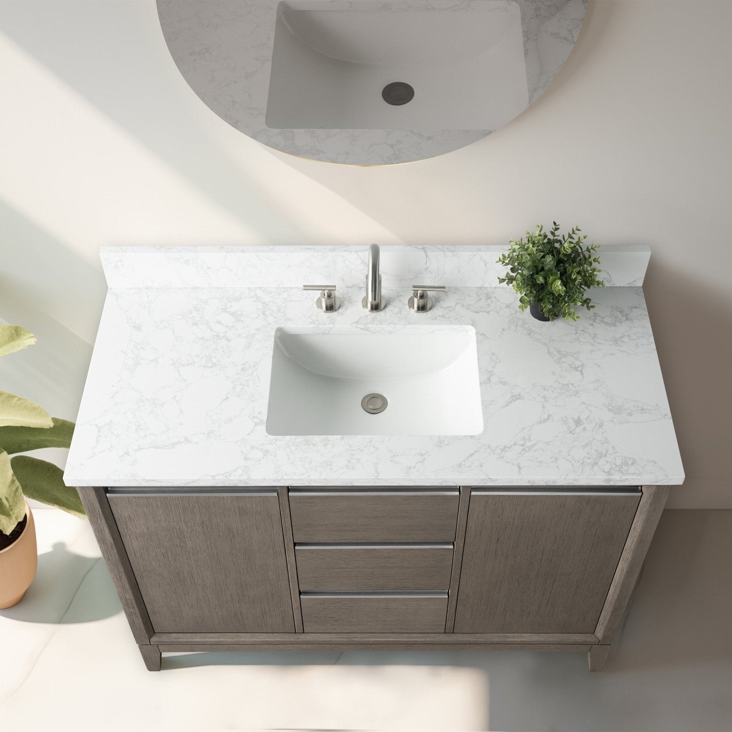 Vanity Art Bathroom Vanity with Ceramic Sink and Engineered Marble Top