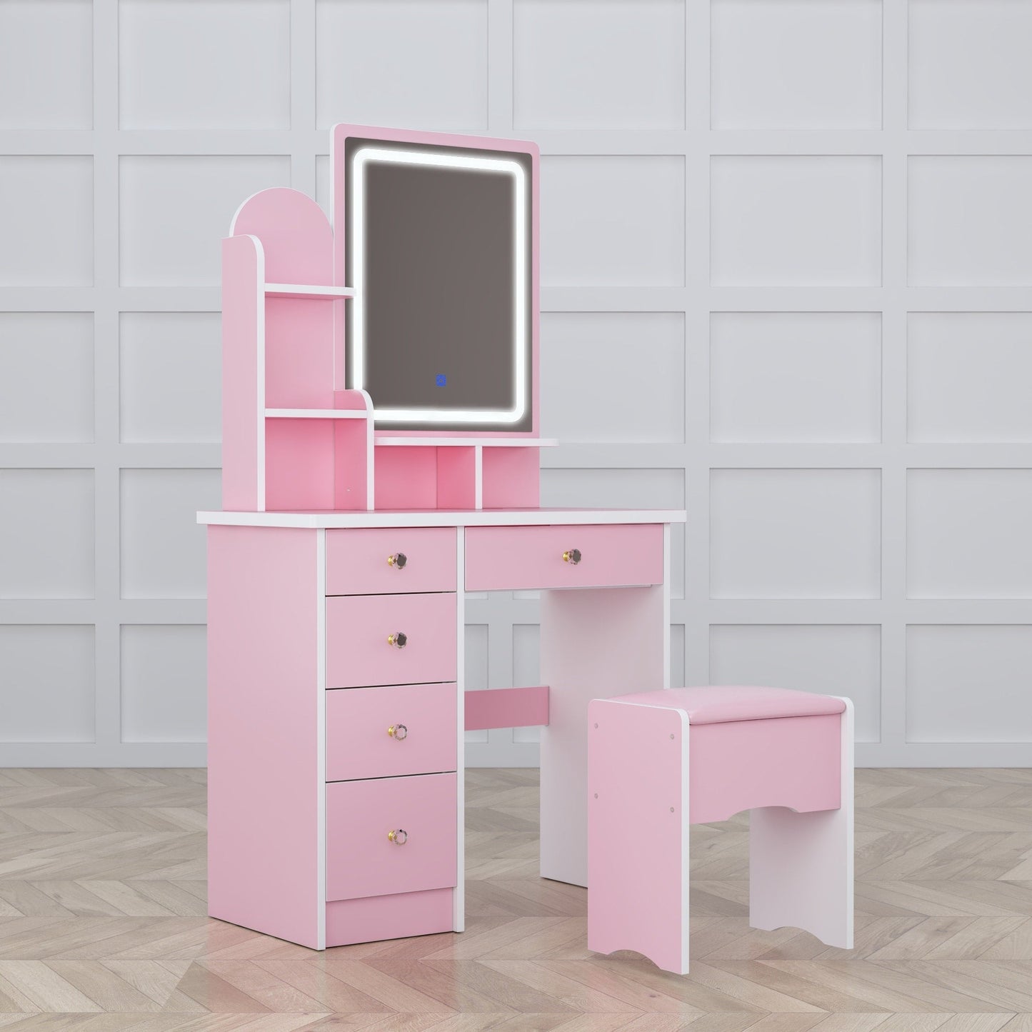 Vanity Set With Mirror and Lamp Home Makeup Dressing Table with Stool