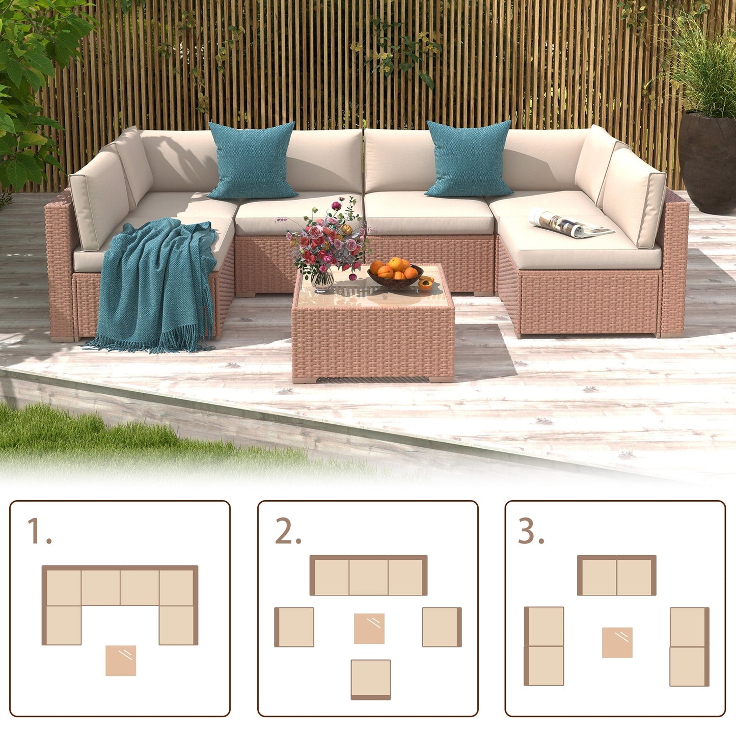 Wicker/ Steel 7-piece Outdoor Cushioned Sectional Sofa Set