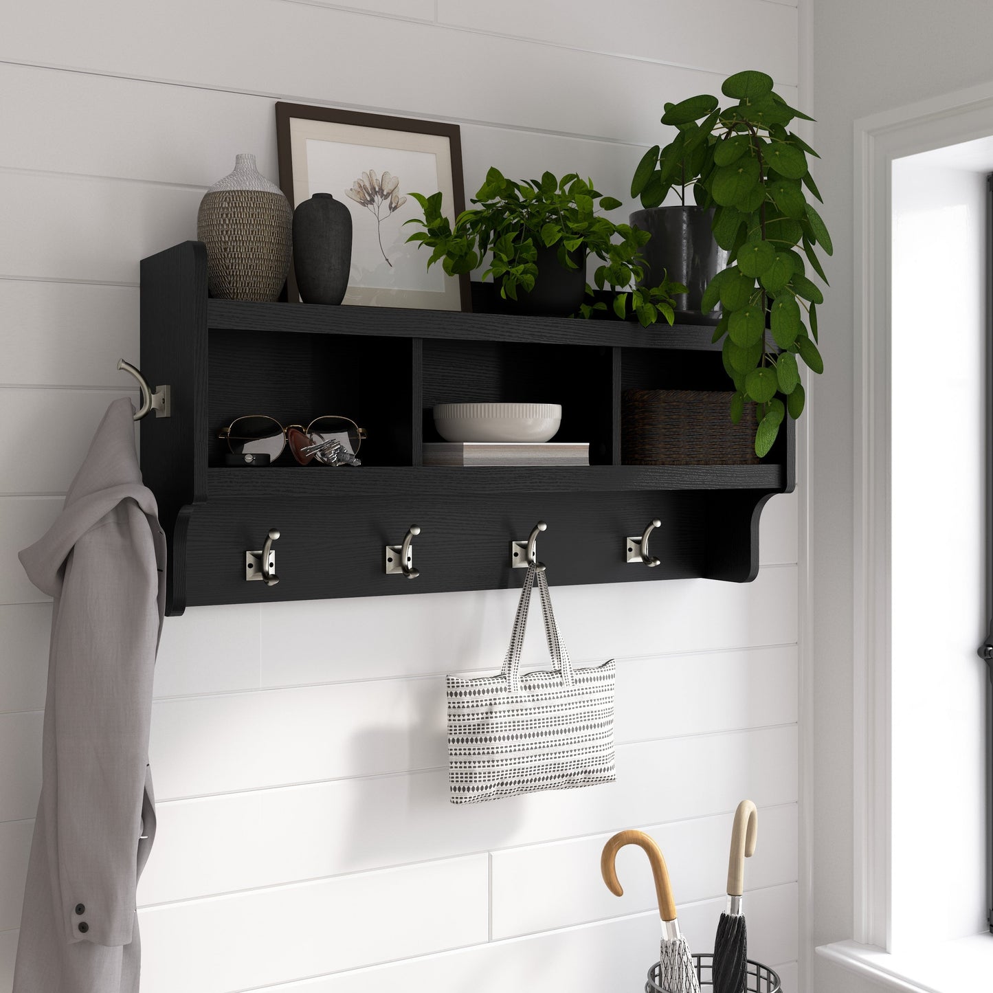 Woodland 40W Wall Mounted Coat Rack with Shelf by Bush Furniture