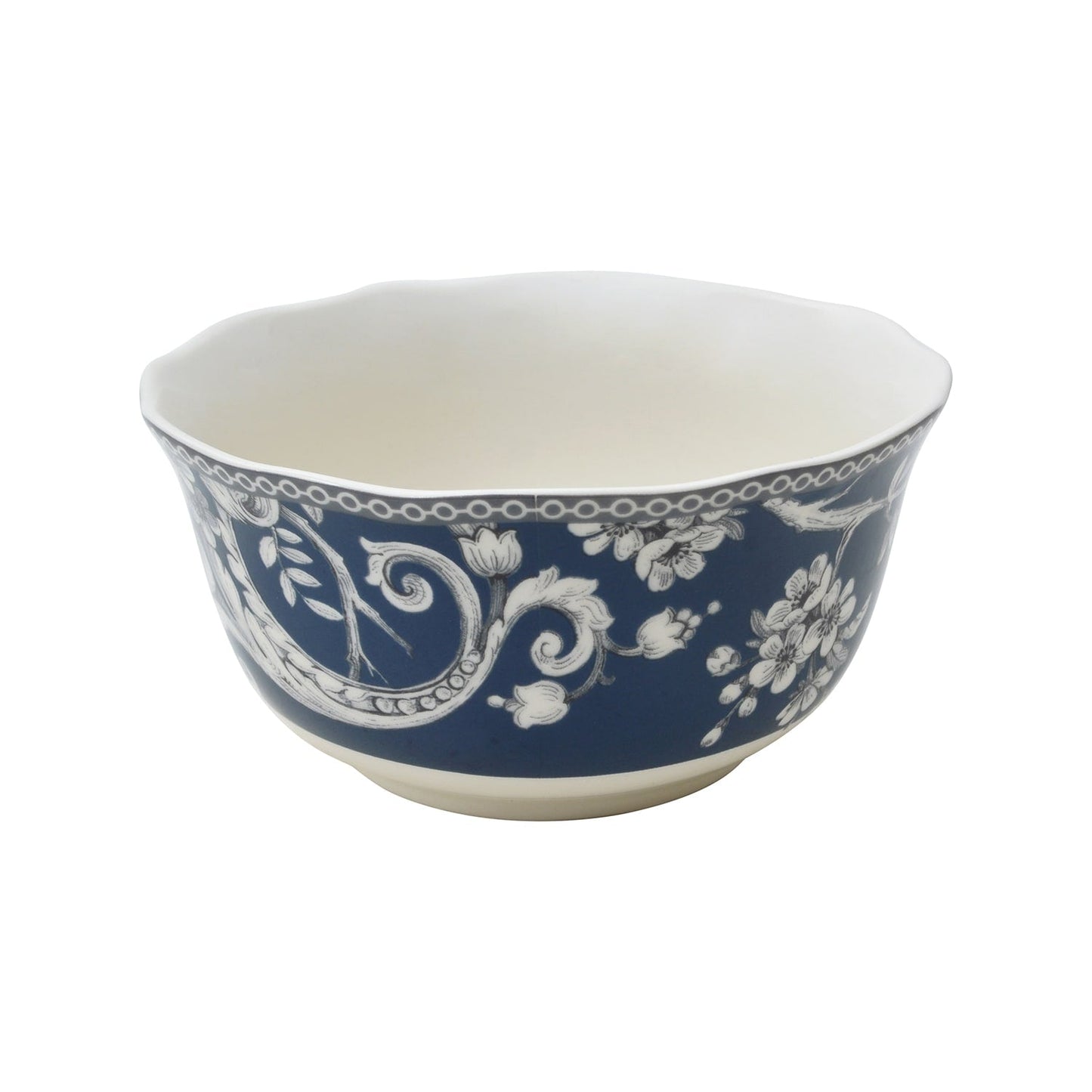 222 Fifth Adelaide 16-Piece Porcelain Dinnerware Set with Round Plates, Bowls, and Mugs, Dark Blue