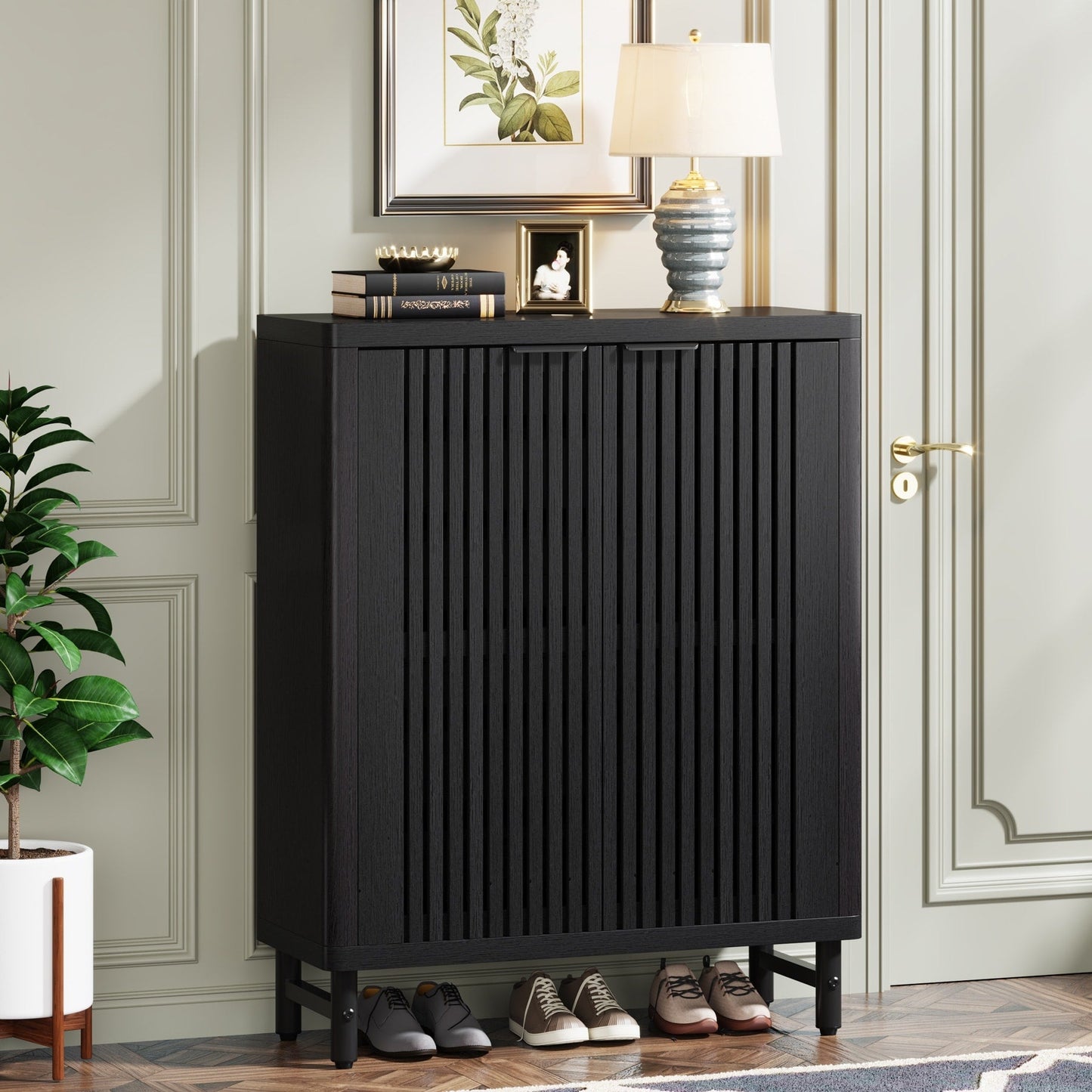 24 Pairs Shoe Storage Cabinet with Door for Entryway Living Room