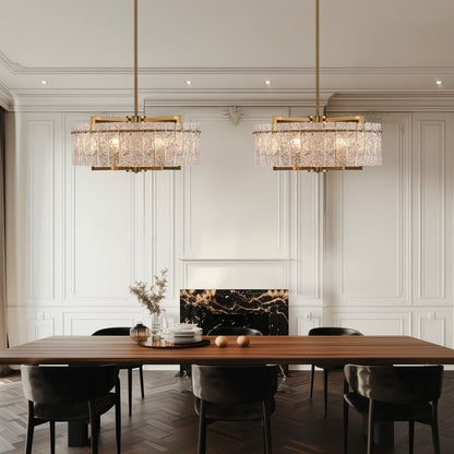 26 in. Gold Modern Drum Crystal Chandelier 6-Light Glam Dimmable Pendant Light Kitchen Island with Frosted Glass for Dining Room