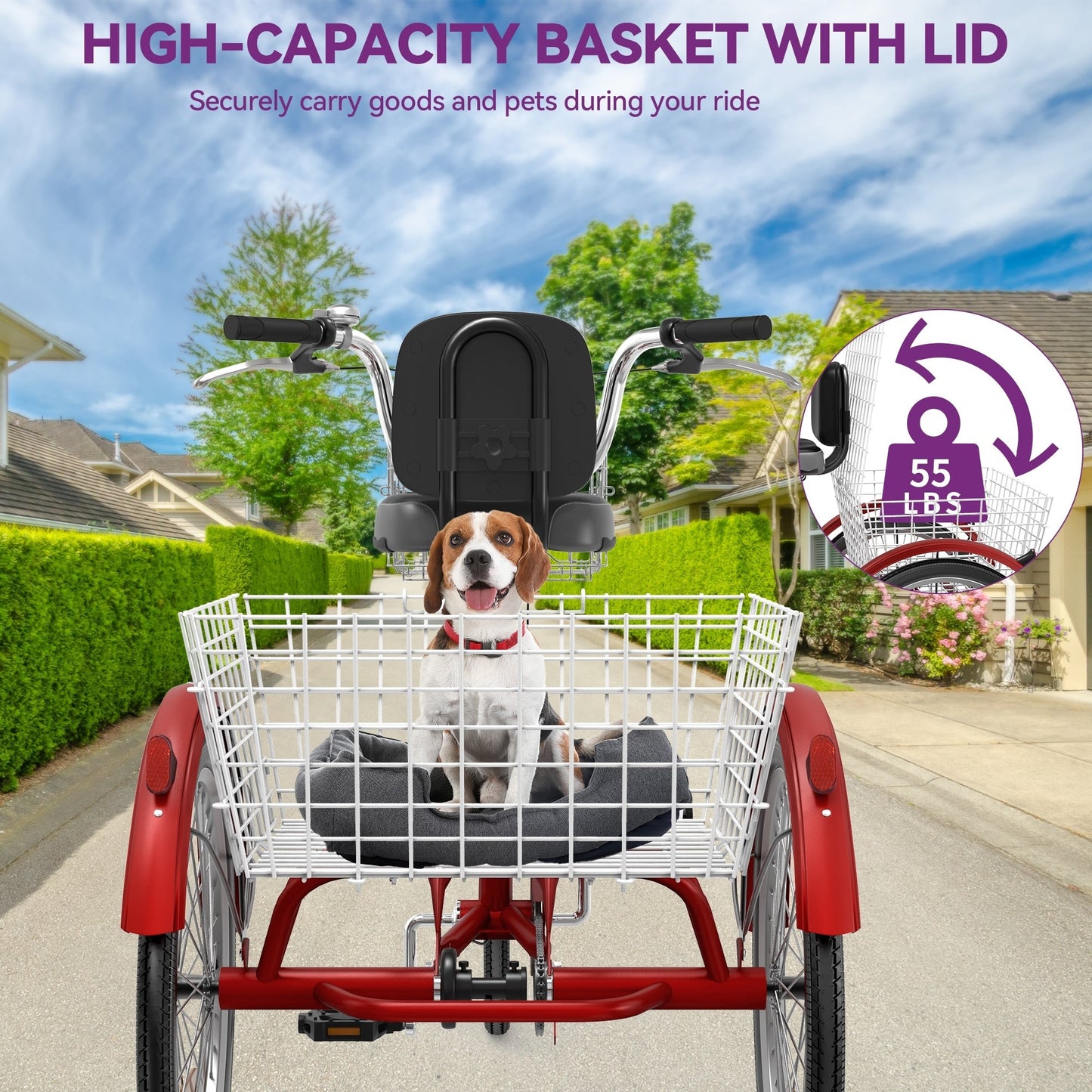 26 Blue Adult Tricycle 3 Wheel Bikes with Removable Baskets