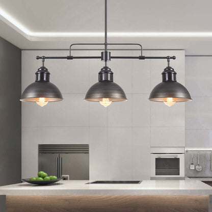 3-Light Industrial Farmhouse Dome Pendant Metal Linear Kitchen Island Pendant Light Oil Rubbed Bronze Finish