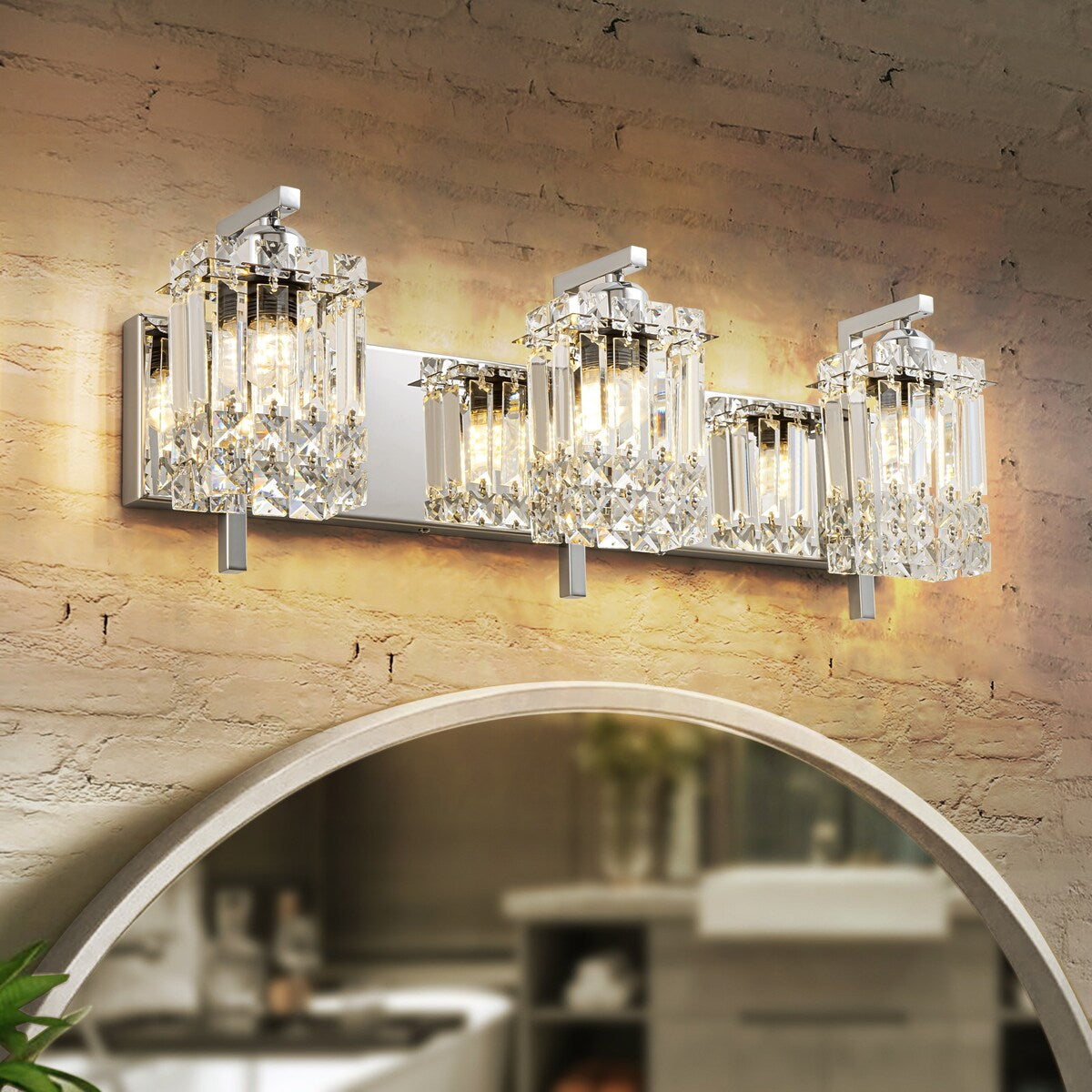 3-Light Modern Glam Bathroom Vanity Lights Crystal Wall Sconce Light for Mirror